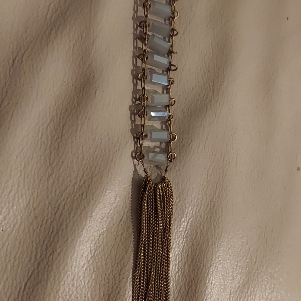 Elegant Gold and White Tassel Necklace